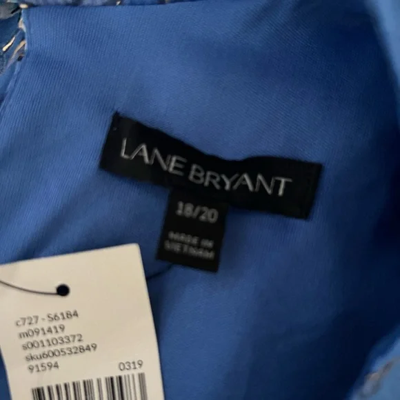 Lane Bryant Blue Floral Metallic Print Sleeveless Mock Neck Pleated Midi Dress - Picture 10 of 10